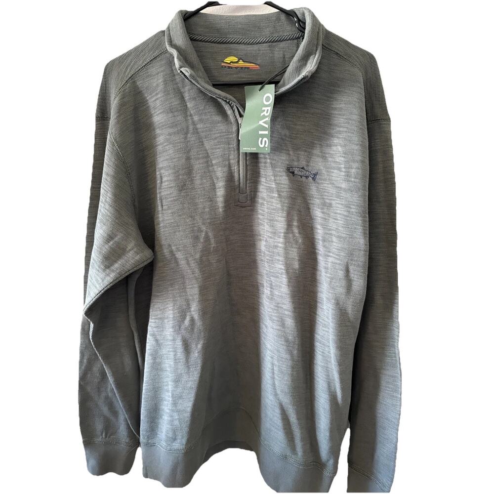 Orvis Pullover Mens M Size Green 1/4 Zip Sweatshirt Fishing Zipper